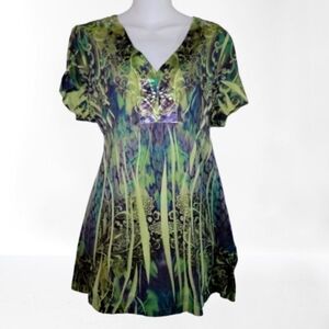 ONE WORLD Green and Purple Tunic Top Size 1XL